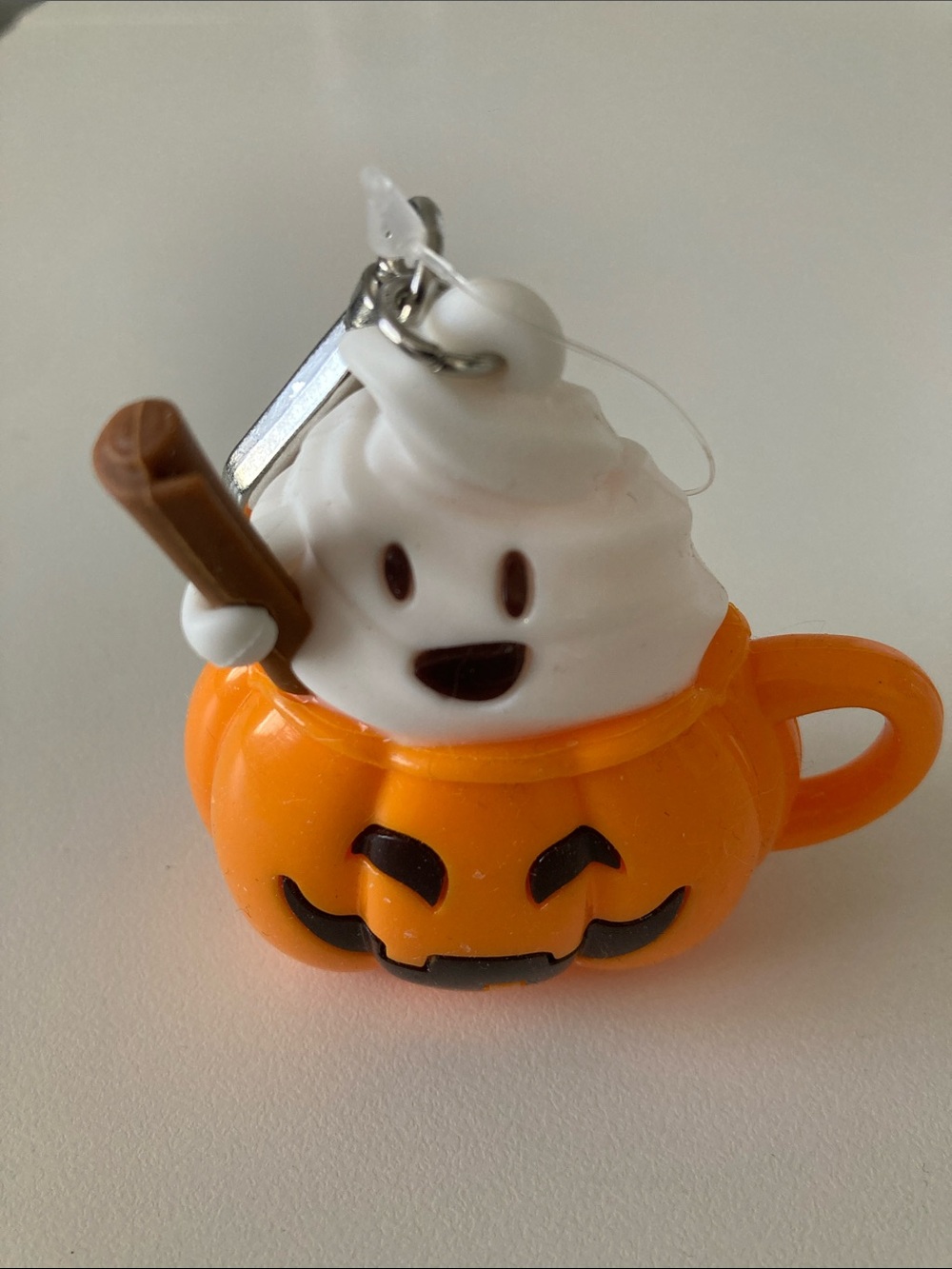 Bath & Body Works Orange Pumpkin Cup Ghost Charm Keychain Hand Sanitizer Holder